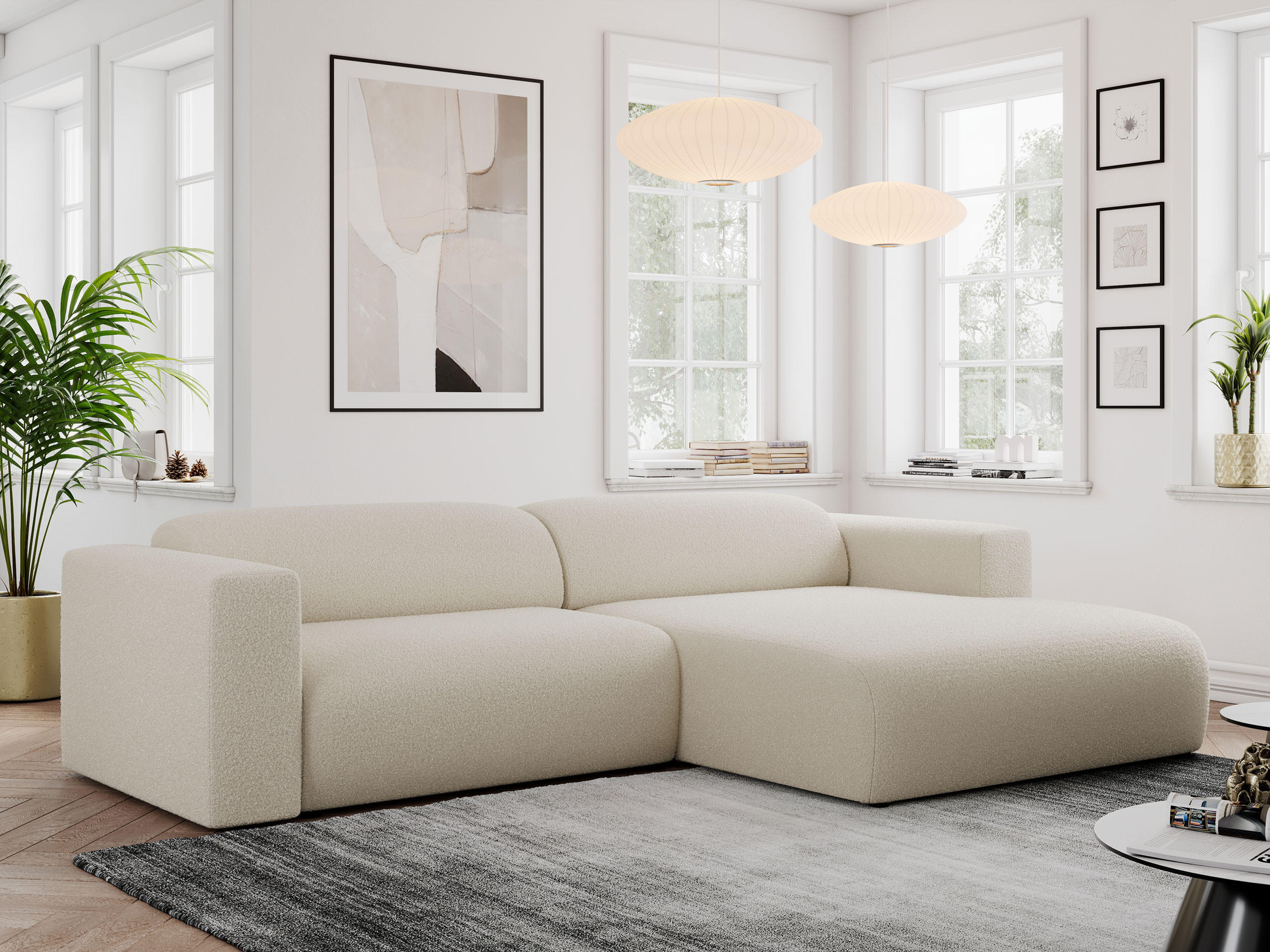 ECKSOFA PASADENA Beige Bouclé - Rechts Seite - Beige/Schwarz, Kunststoff/Textil (180/288cm) - MKS