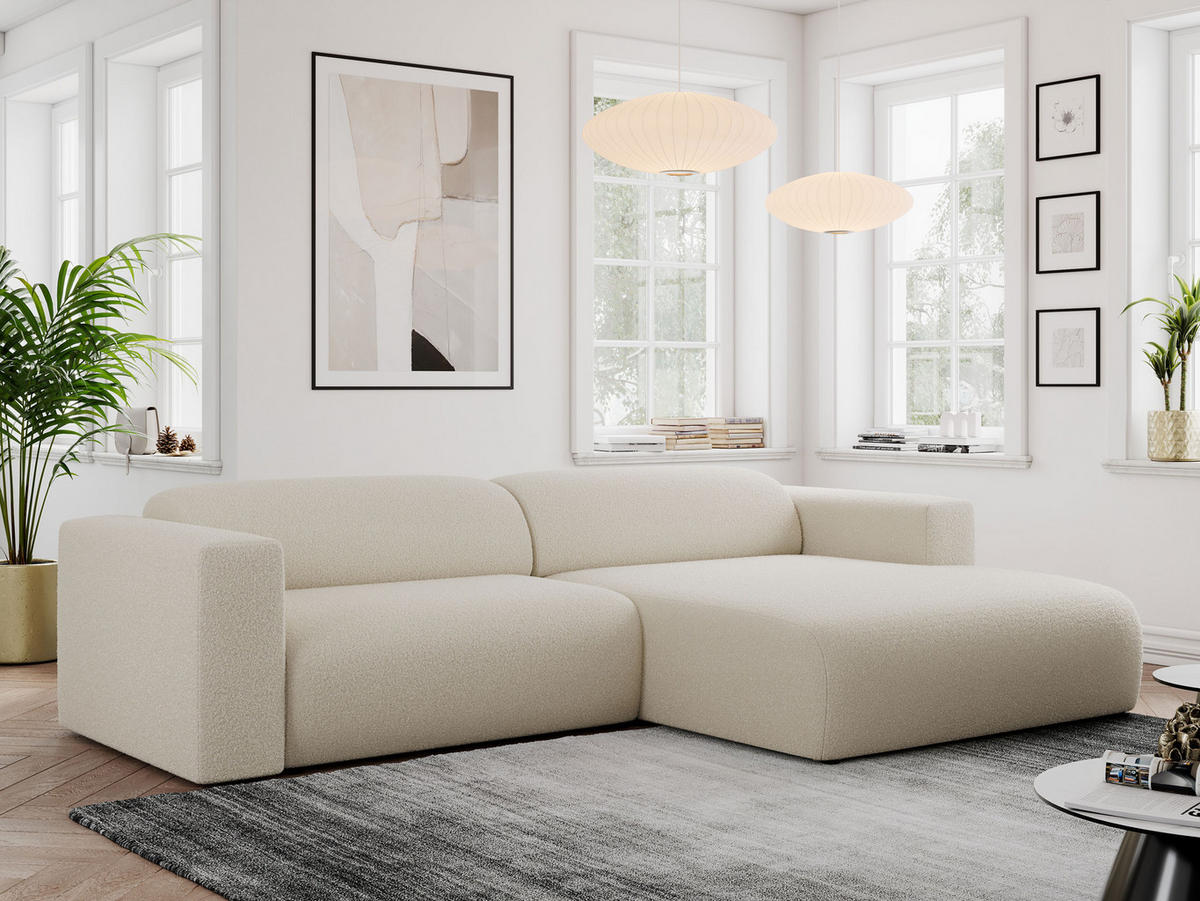 ECKSOFA PASADENA Beige Bouclé - Rechts Seite - Beige/Schwarz, Kunststoff/Textil (180/288cm) - MKS