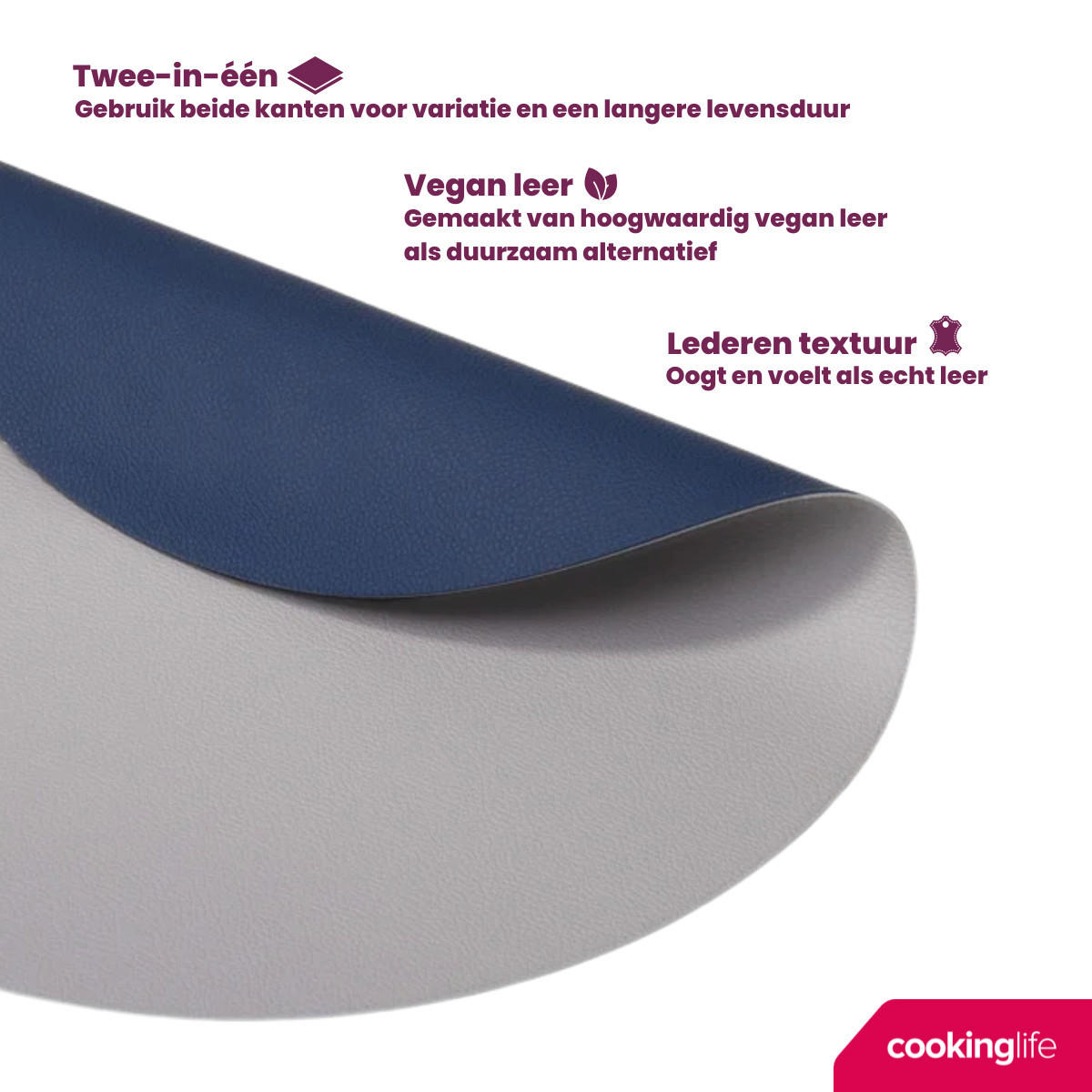 COOKINGLIFE Tischsets - Doppelseitig - Veganes Leder - Grau / Blau ø 38 cm - 6 Stück - Blau, Kunststoff (38cm) - Cookinglife