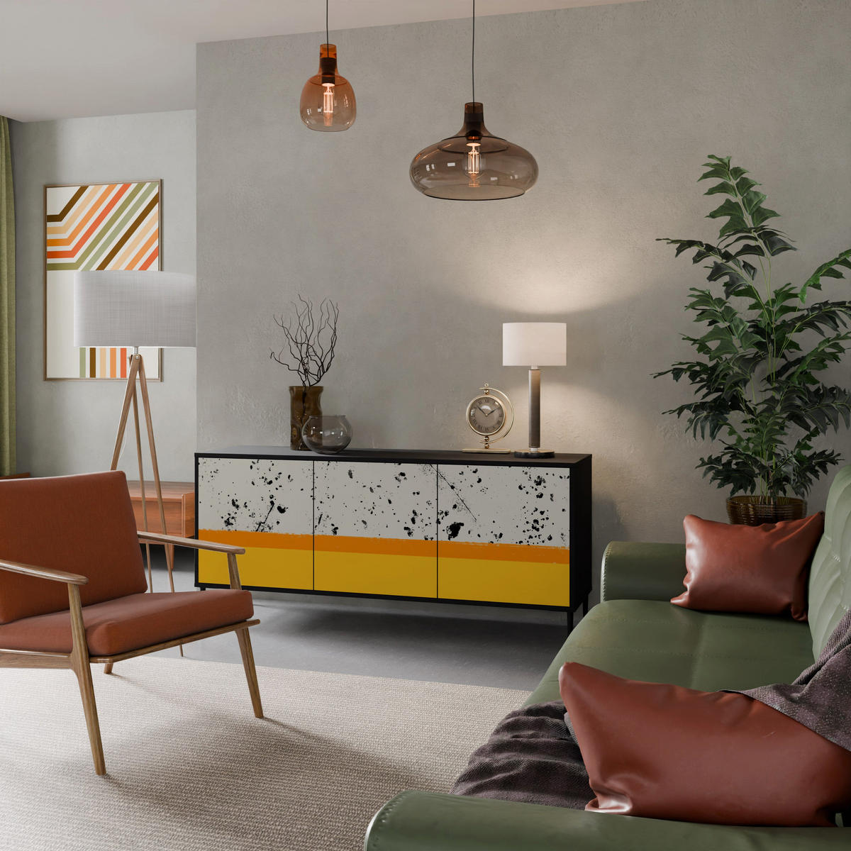 SIDEBOARD DYED BY ORANGE, Eicheneffekt, 164,5x42x77,5 cm, 3 Türen - Eichefarben/Buchefarben, Holzwerkstoff/Buchenholz (164.5/77.5/42cm) - SpaceRebels