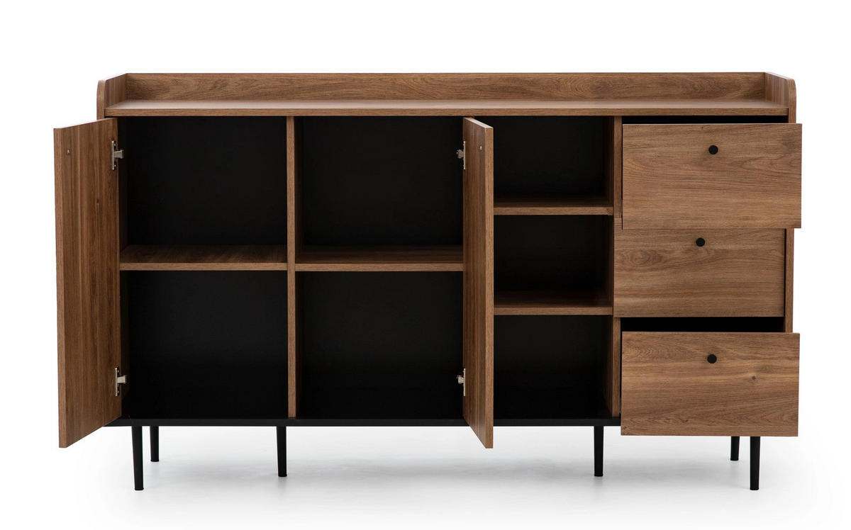 SIDEBOARD Nero 150/45/90 mit Metallfüße - Hellbraun/Schwarz, Holzwerkstoff/Metall (150/90/45cm) - Ravio