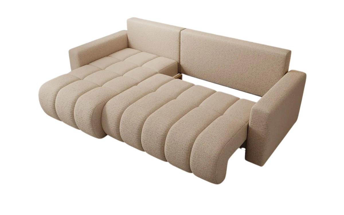ECKSOFA GERRO Schlaffunktion Bettkasten Universal Boucle Beige - Beige, Textil (237/142cm) - Luxkor24
