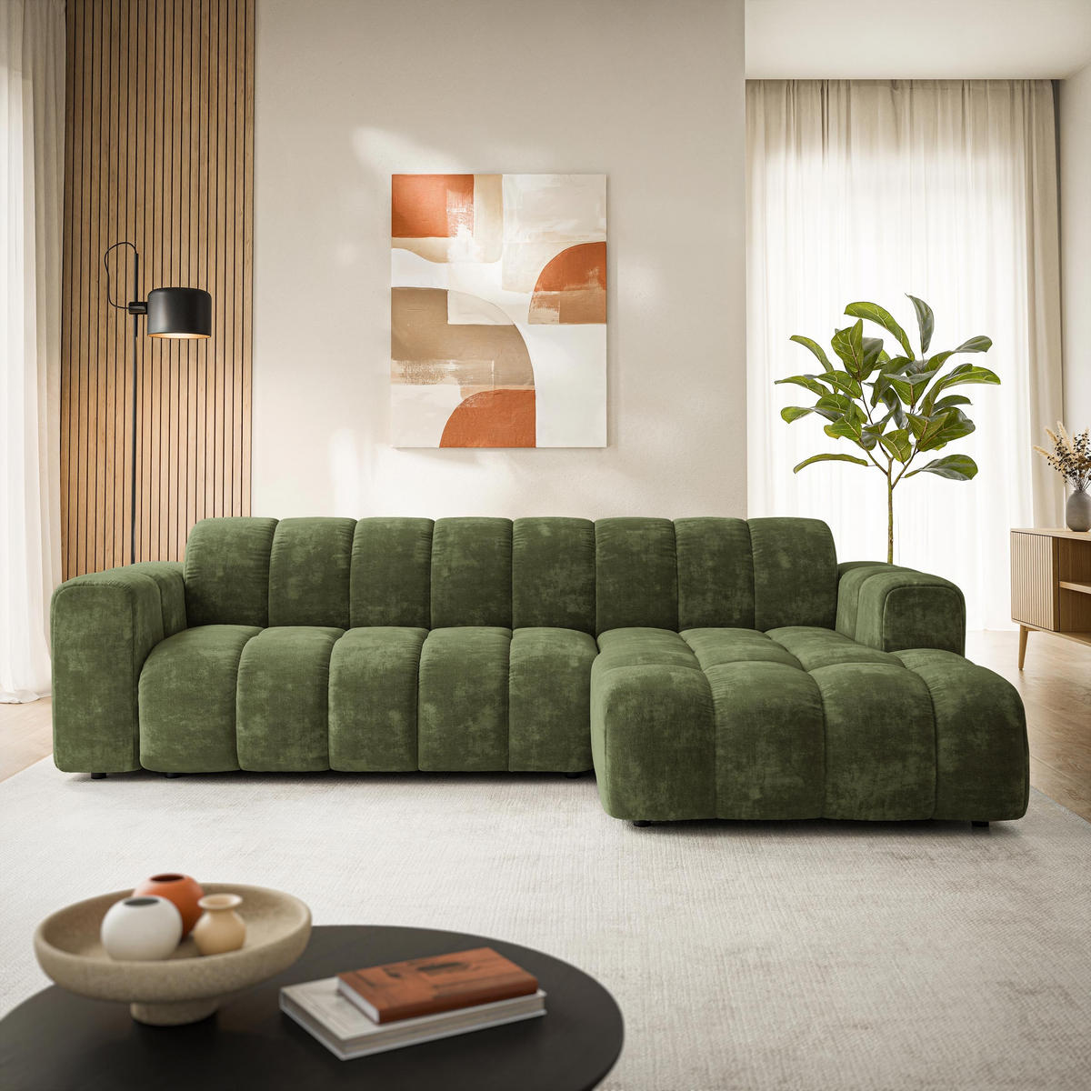 ROHOVÁ Sedačka SETIA LUMO 20, Zelená - černá/zelená barva, dřevo/textil (304/165cm) - MASSENO