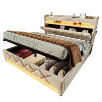 BETT mit Stauraum und LED 180x200 cm Leinen Beige - Beige, Metall (180/200cm) - Meubliv