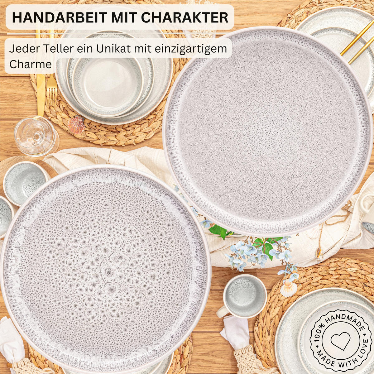 TAFELSERVICE KRETA - 36 teilig aus Steingut 12 Personen - Creme, Stein (50/30/80cm) - Sänger