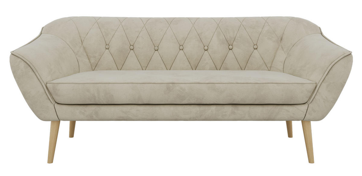 TŘÍMÍSTNÁ POHOVKA PIRS 3 - Béžová Samet - Dřevěné nohy - barva buku/béžová, kompozitní dřevo/textil (180/75/74cm) - MKS