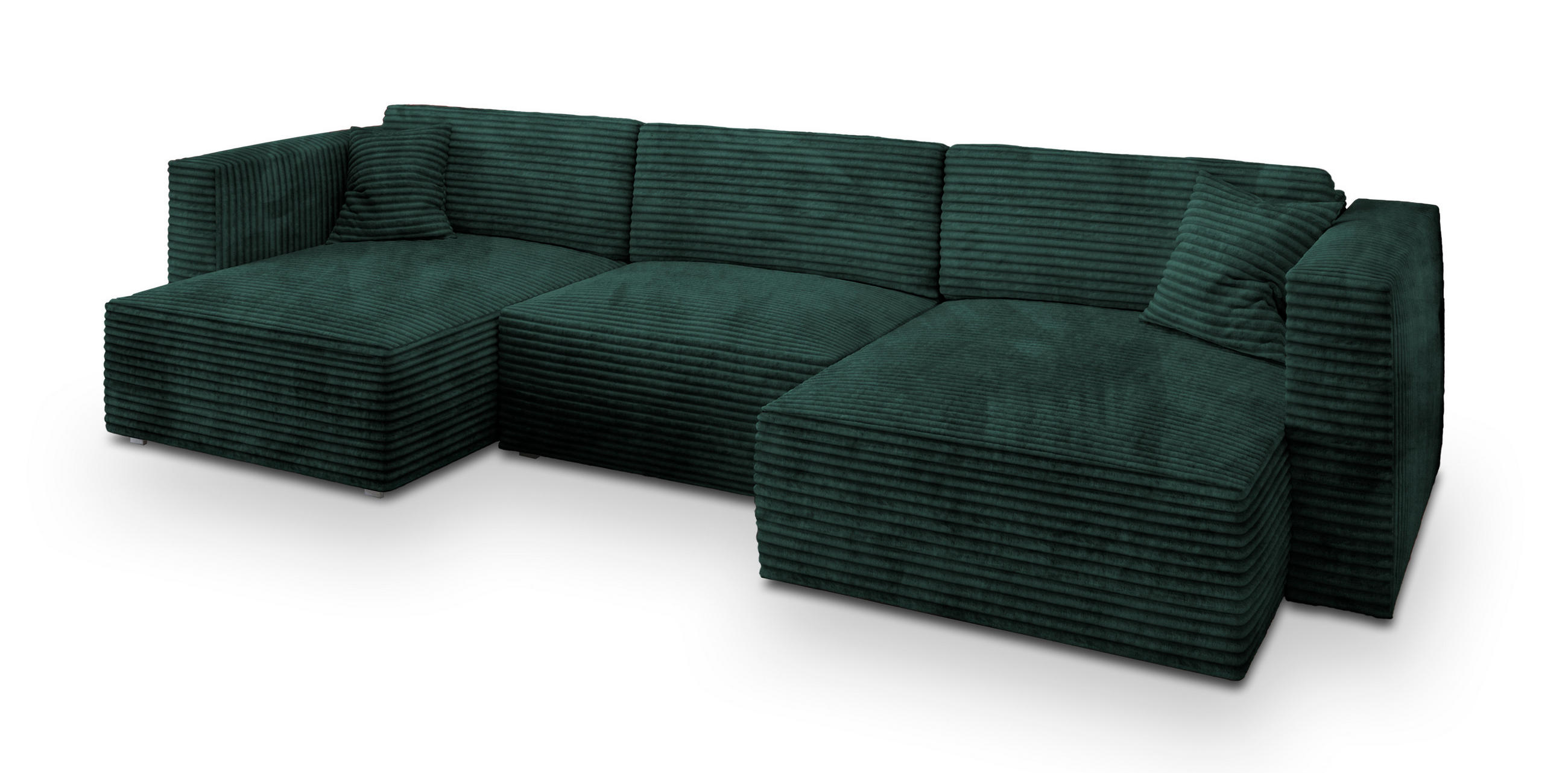 WOHNLANDSCHAFT SARMO Grün Kordstoff mit Schlaffunktion - Grün, Holz (347/90/148cm) - MASSENO