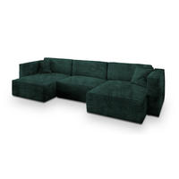 WOHNLANDSCHAFT SARMO Grün Kordstoff mit Schlaffunktion - Grün, Holz (347/90/148cm) - MASSENO