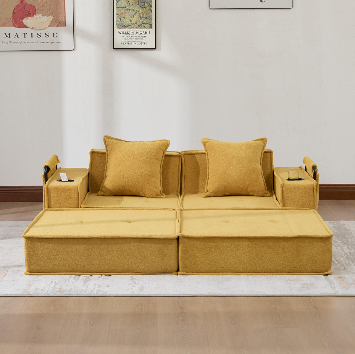 SOFA 2-Sitzer modular ca. 162 x 78 x 66 cm Chenille Mustard Yellow - Gelb, Holzwerkstoff (78/66/162cm) - Meubliv