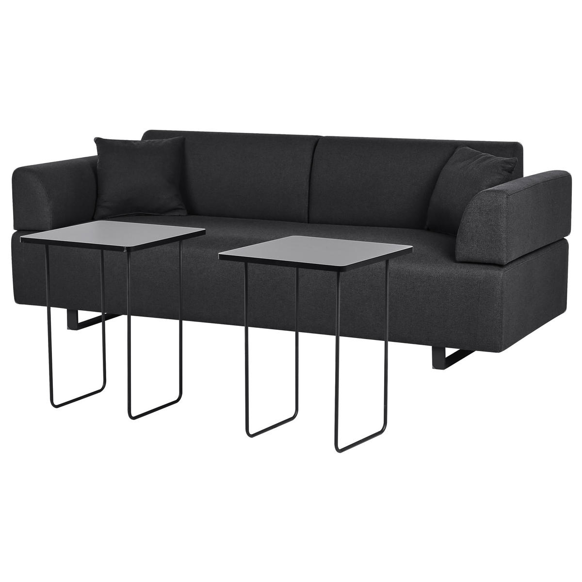 3-SEDEŽNI KAVČ blago črna z mizicama Sokna - črna, tekstil (220/81/86cm) - Beliani