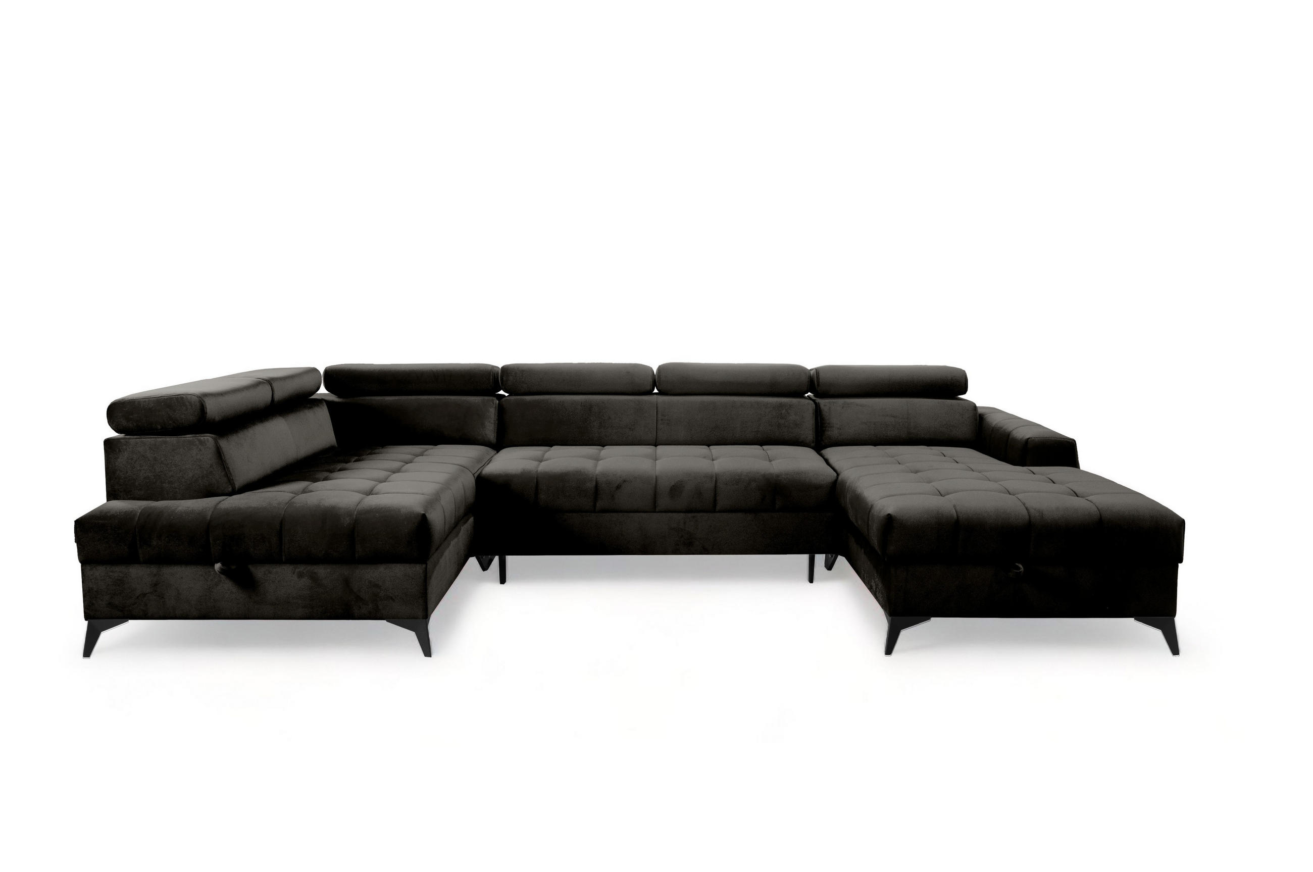 WOHNLANDSCHAFT Arkucio U Schwarz 345/200/95 cm – großes Sofa mit Schlaffunktion R - Schwarz, Textil/Metall (345/95/200cm) - AX Living