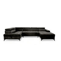 WOHNLANDSCHAFT Arkucio U Schwarz 345/200/95 cm – großes Sofa mit Schlaffunktion R - Schwarz, Textil/Metall (345/95/200cm) - AX Living
