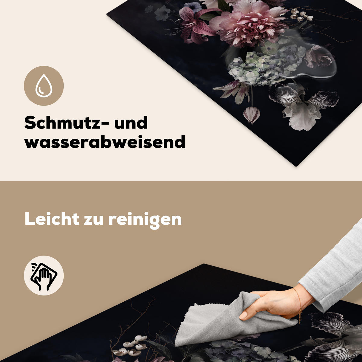 HERDABDECKPLATTE Blumen - Vintage - Pastell - Rosa - Weiß 78x52 cm - Altrosa, Kunststoff (78/0.2/52cm) - MuchoWow