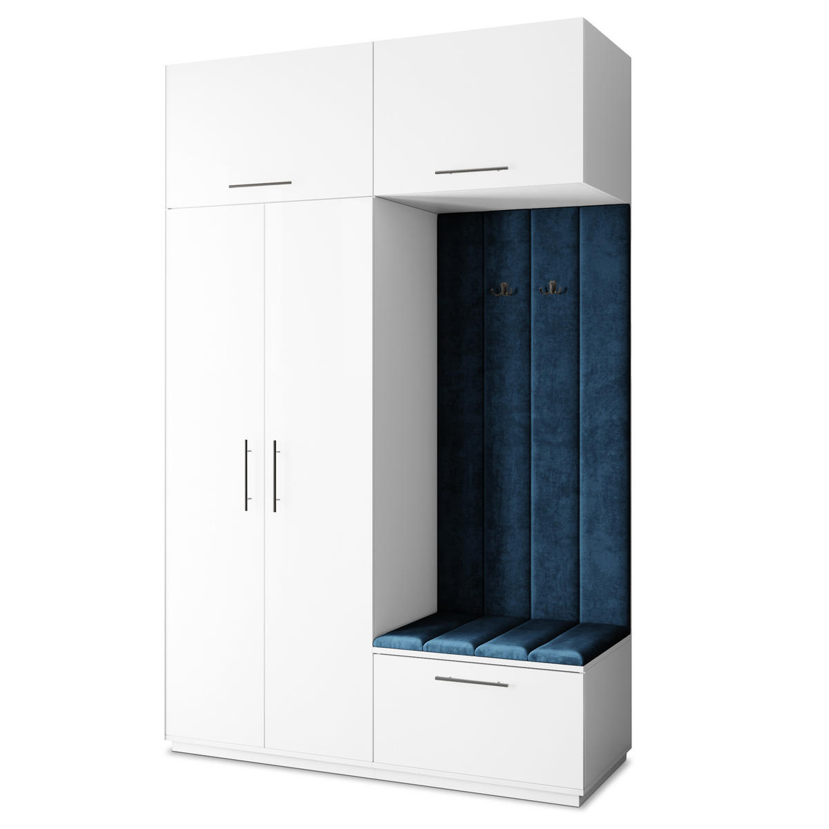 GARDEROBENSCHRANK REMA 150/240/60 cm Modern Garderobe-Set Weiß - Blau/Weiß, Holzwerkstoff (150/240/60cm) - MASSENO