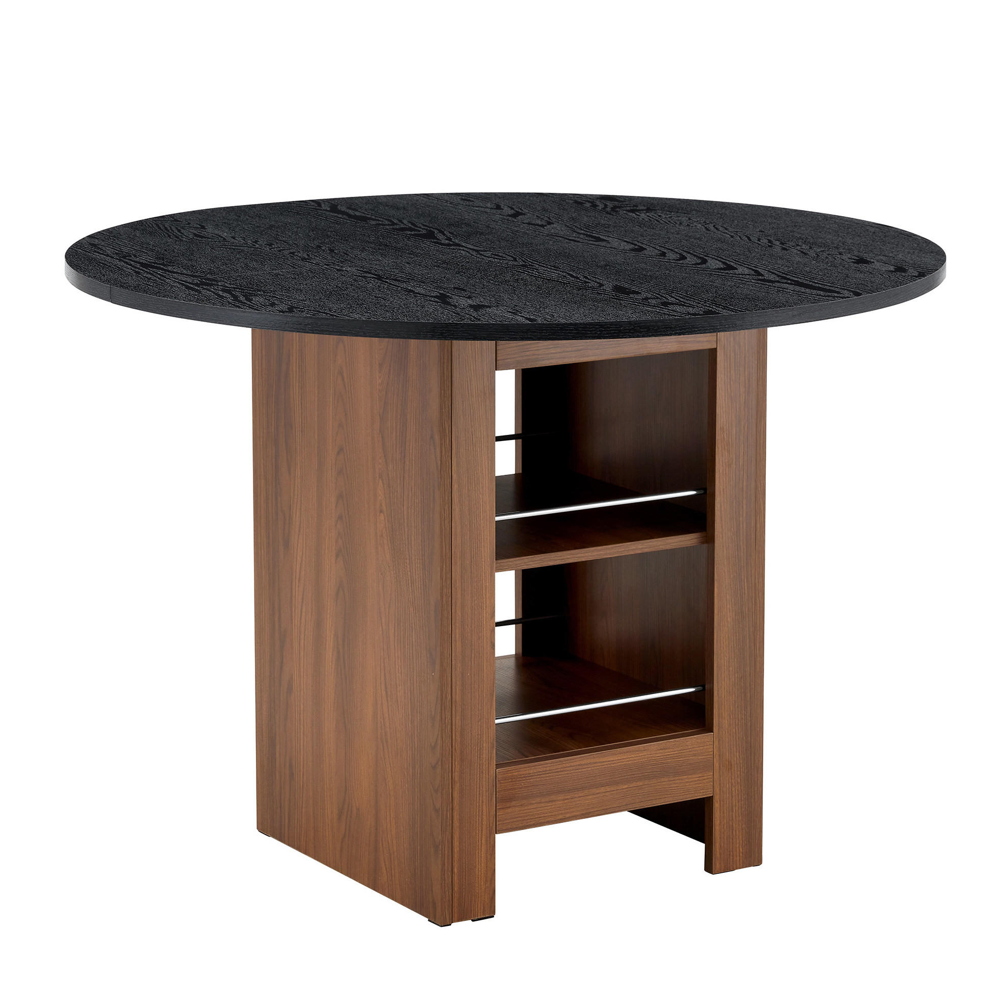 ESSTISCH 100/100/76 cm mit Stauraumregal und MDF-Tischplatte, Walnuss/Schwarz - Schwarz, Holzwerkstoff (100/100/76cm) - Redom