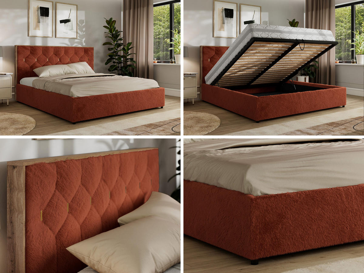 POLSTERBETT LARINO CLASSIC 160/200 - Orange Plüsch - Schaum-Matratze - Orange, Textil (160/200cm) - MKS