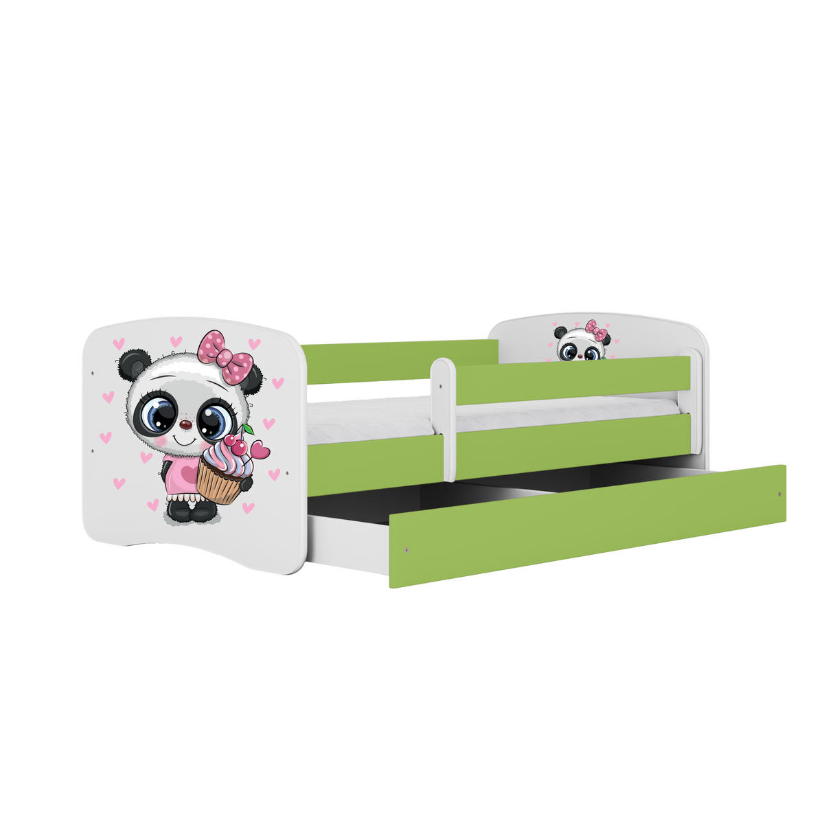 KINDERBETT Panda mit Schublade und Matratze 140/70 - Grün, Holzwerkstoff (70/140cm) - RAUMHIRSCH FURNITURE