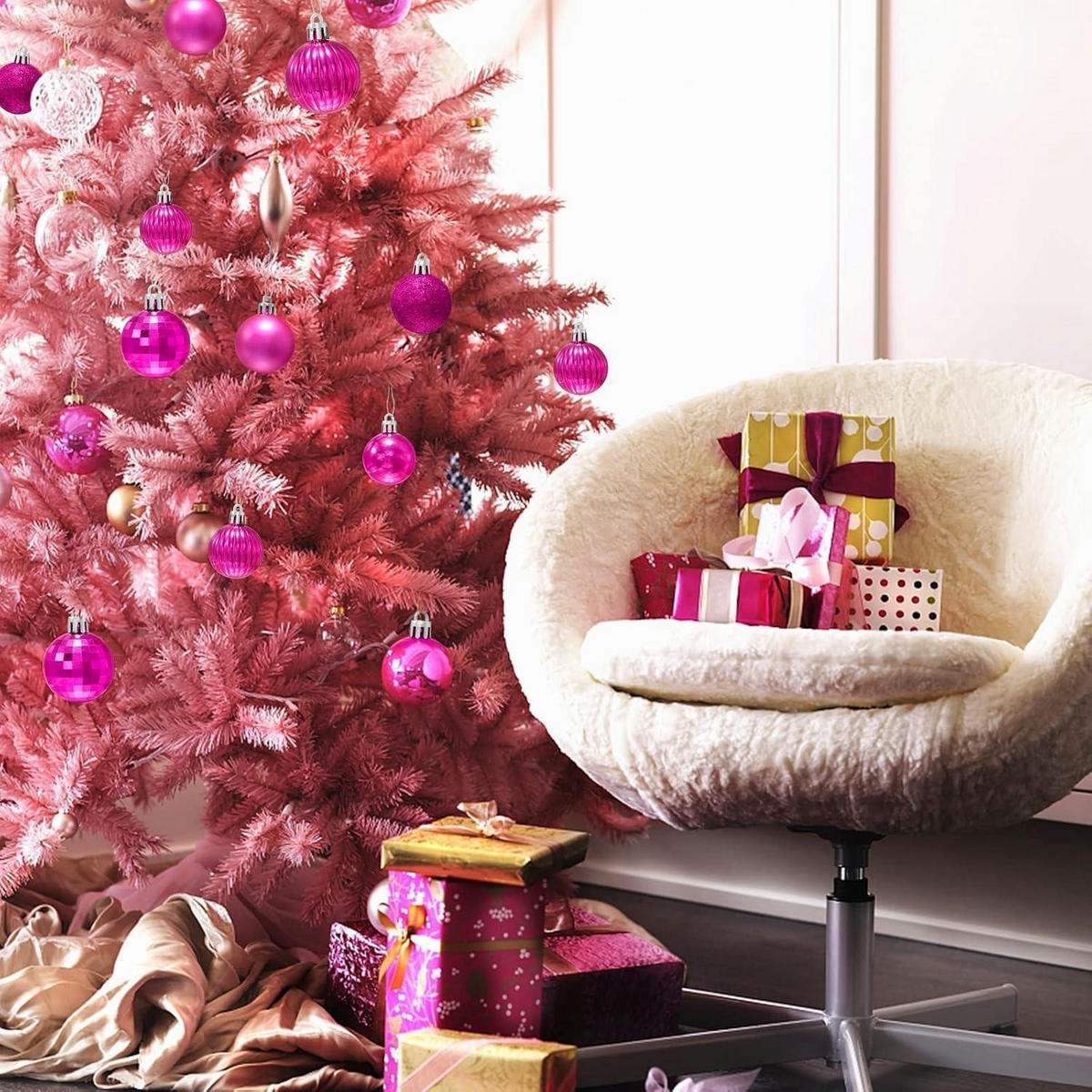 WEIHNACHTSKUGELN 36-teiliges Set Kunststoff 4 cm - Pink, Kunststoff (4/4/4cm)