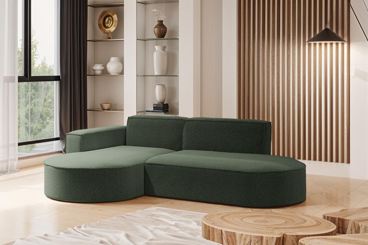 ECKSOFA Modernes L-förmiges Modena Studio Stoff Raven Grün Links - Grün, Holz/Textil (165/236cm) - Kaiser Möbel