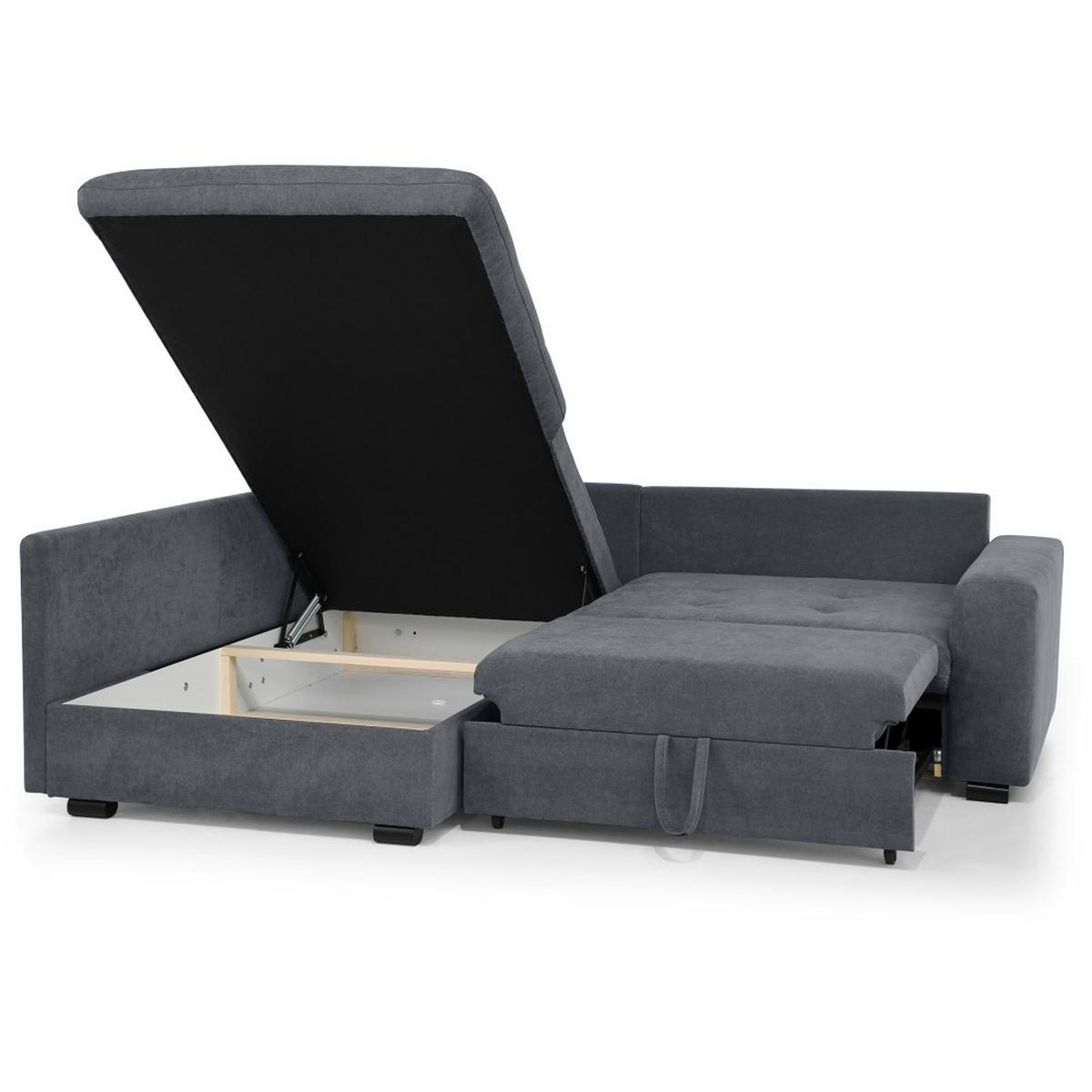 ECKSCHLAFSOFA Ramo mit Bettkasten, Topper gratis, Dunkelgrau, links - Dunkelgrau/Schwarz, Textil (229/190cm) - Beautysofa