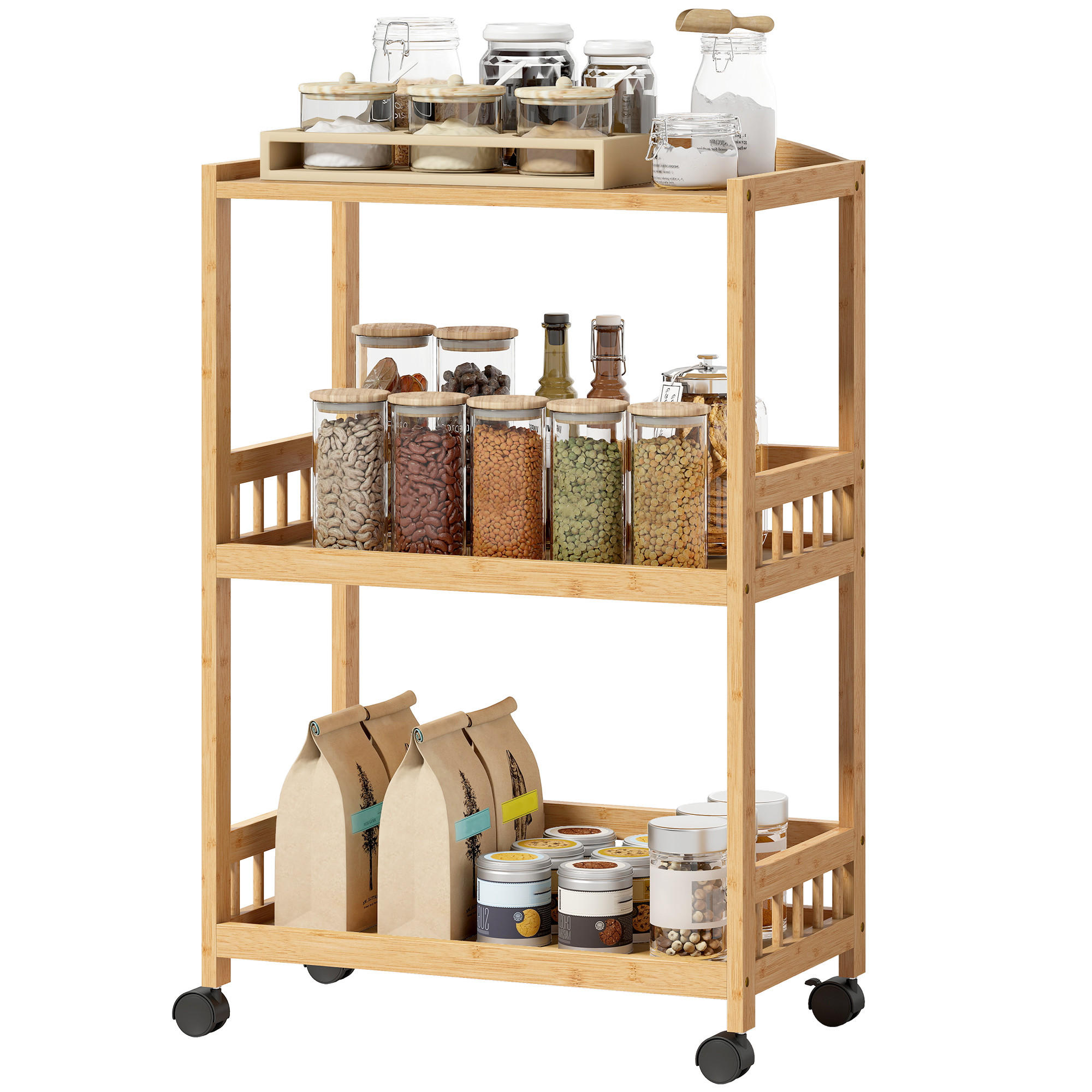 KÜCHENWAGEN Rollwagen mit 3 Ebenen für Küche Bad Büro Naturholz - Eichefarben, Holzwerkstoff (30.5/83/53cm)