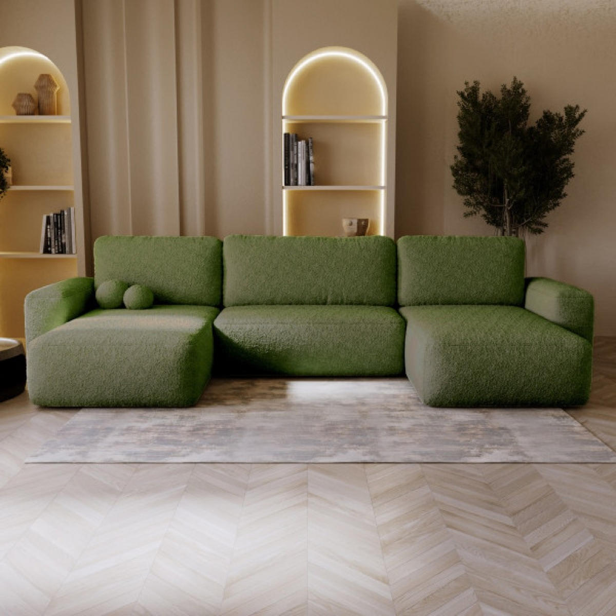 ECKSOFA Grün ILO Mit Bettkasten Und Schlaffunktion - Grün, Textil (374/177cm) - Sepro Meble