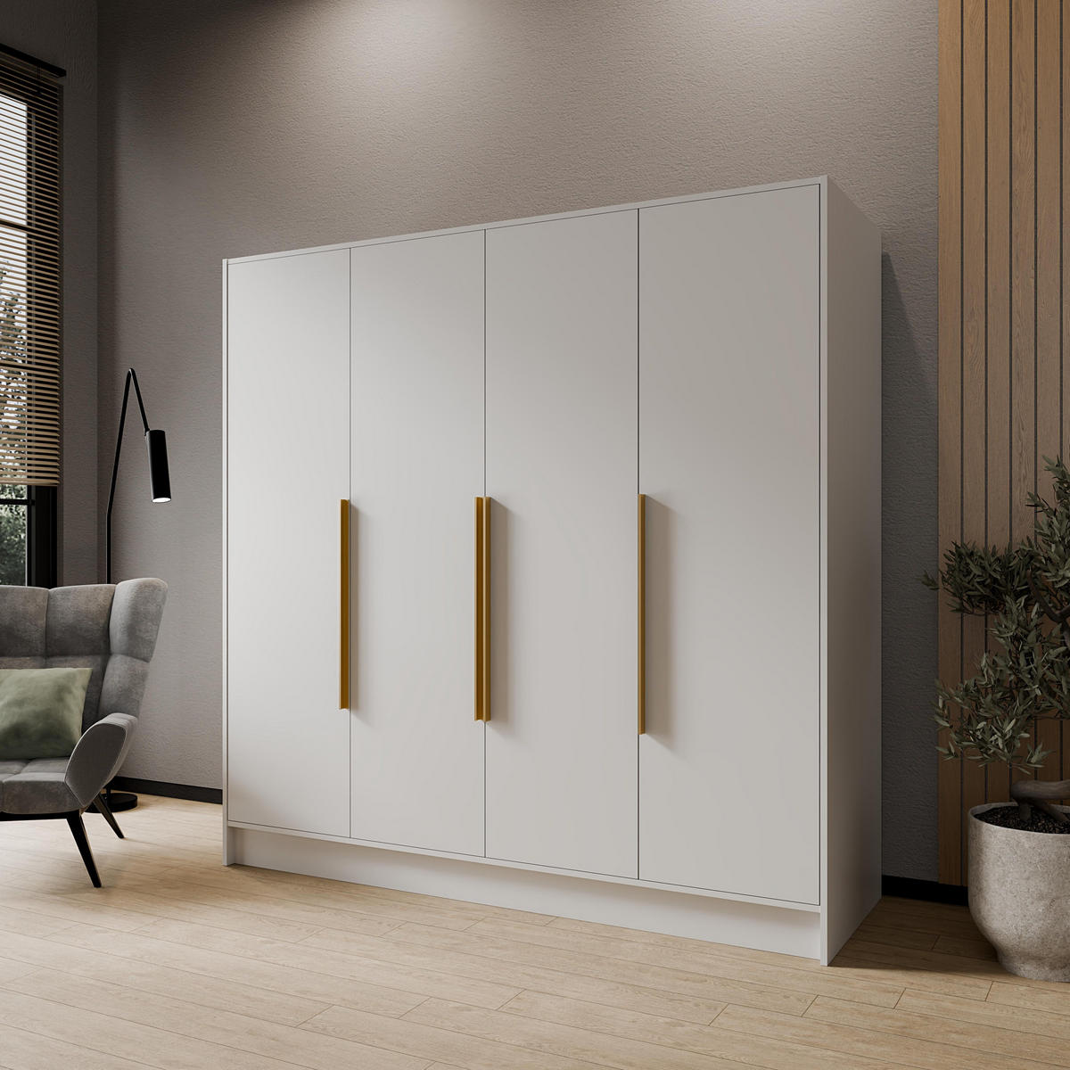 DREHTÜRENSCHRANK BERON 200/200/51 cm Modern Kleiderschrank 4-türig Weiß - Weiß, Holzwerkstoff (200/200/51cm) - MASSENO