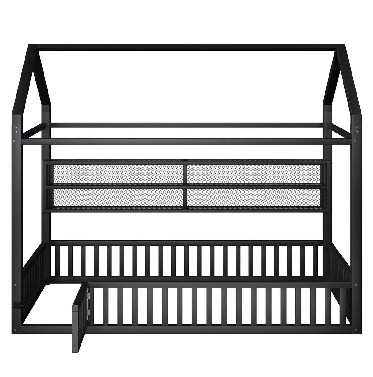 KINDERBETT 90/200 cm aus Metall mit Sicherheitszaun und LED-Beleuchtung, Schwarz - Schwarz, Metall (90/200cm) - Flora Grace