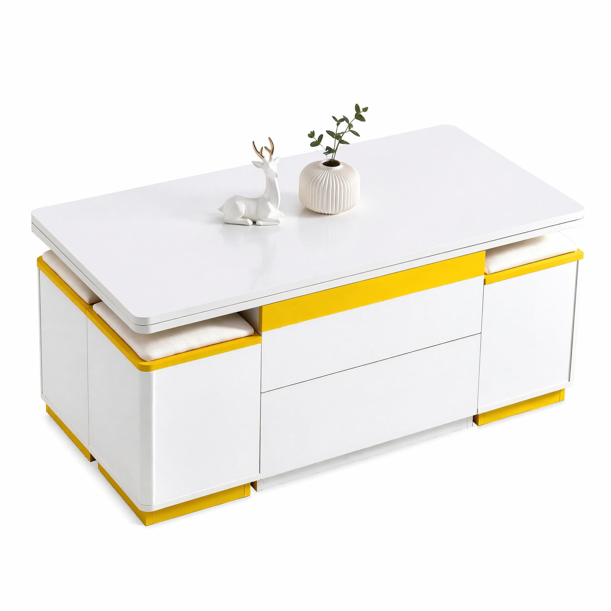 COUCHTISCH in Weiß mit Schubladen, Höhenverstellung und Klappfunktion für Wohnzimmer, B100/T50/H43cm - Weiß, Holzwerkstoff (50/100/43cm) - STILVORA
