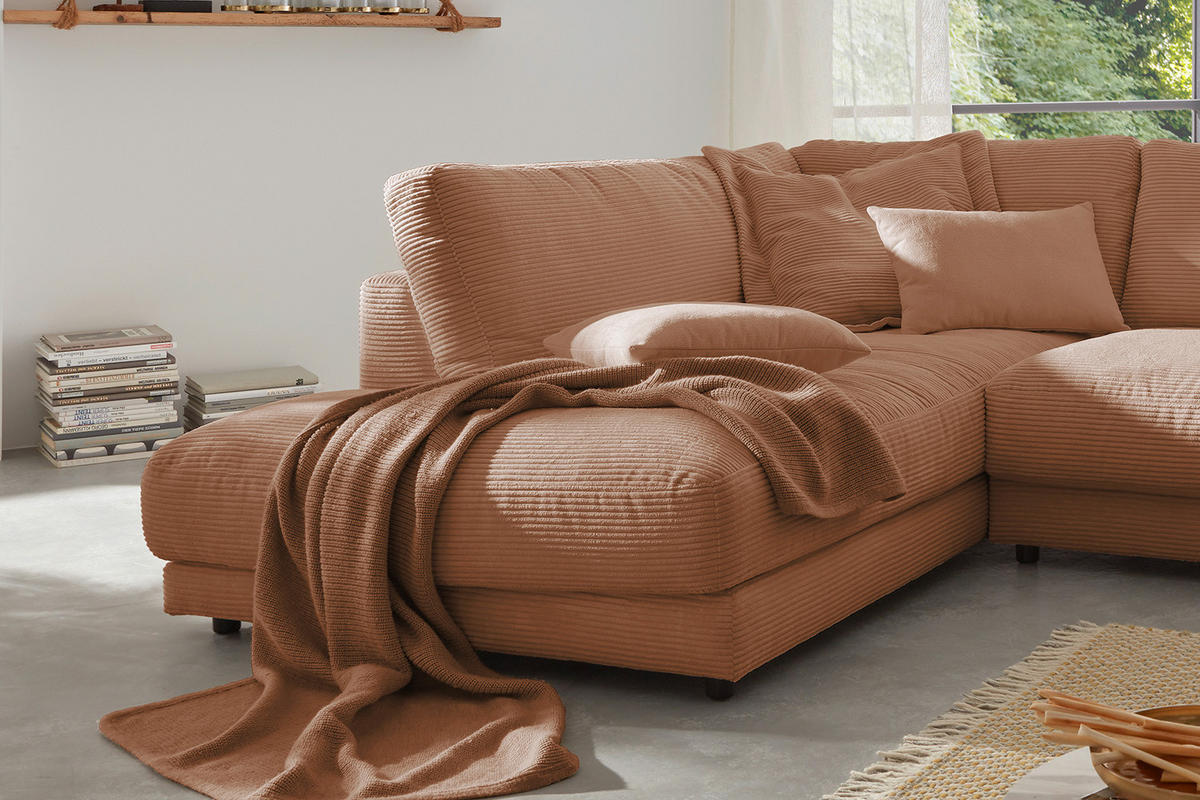 ECKSOFA MADELINE Braun Cord - Dunkelbraun/Schwarz, Kunststoff/Textil (325/224cm) - KAWOLA