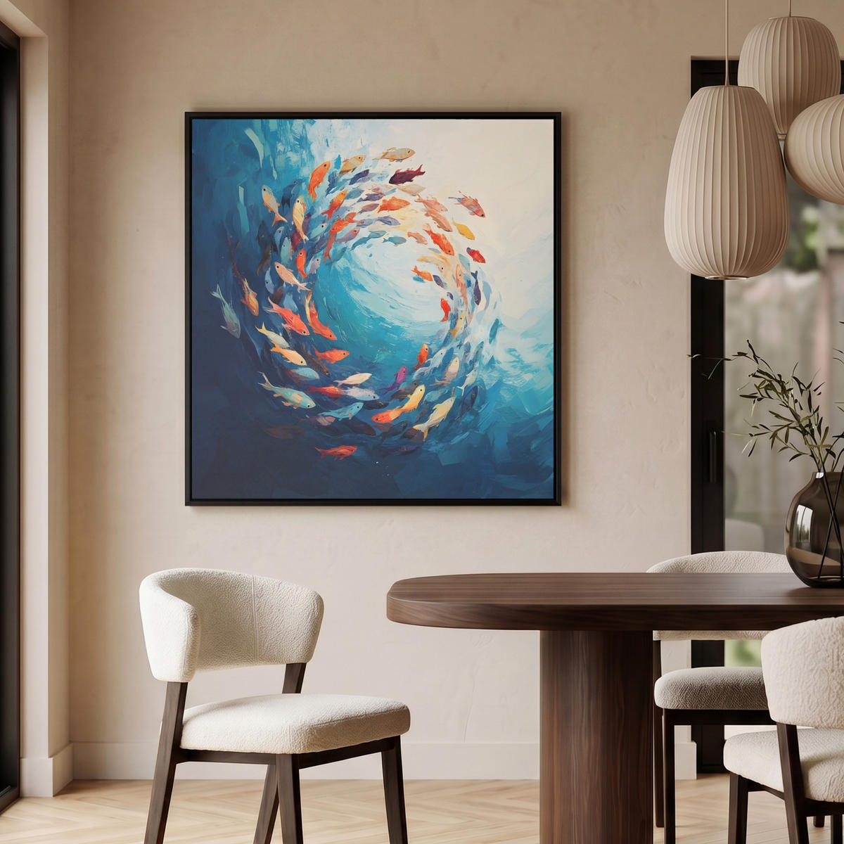 LEINWAND Bilder mit Rahmen - Meer - Fische - Bunt - Dynamisch - 90x90 - Hellblau, Textil (90/90cm) - MuchoWow