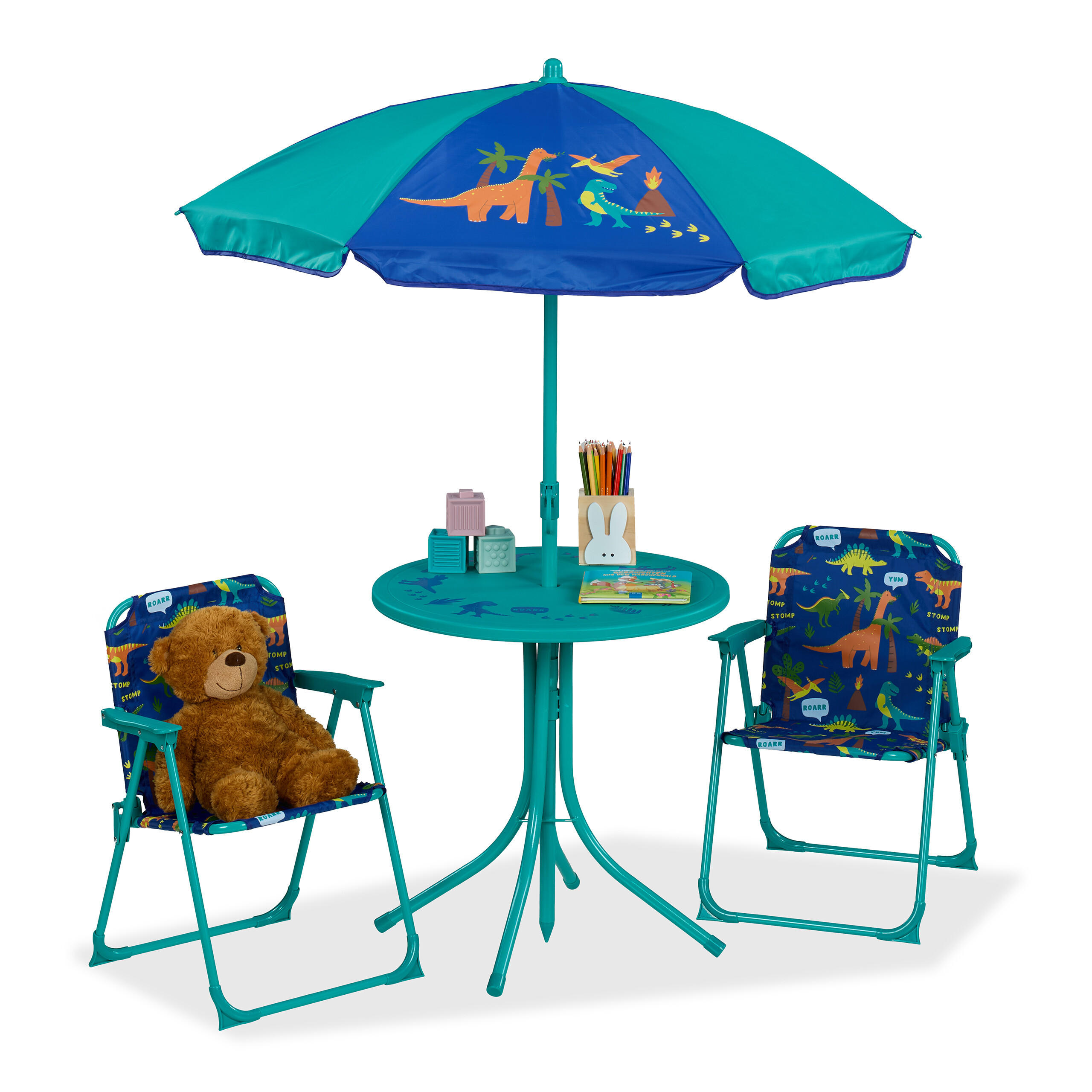 CAMPING-KINDERSITZGRUPPE - Türkis, Kunststoff/Textil - Relaxdays