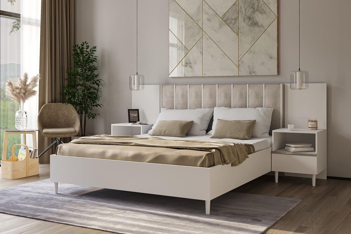 DOPPELBETT Luk I 160/200 cm ohne Matratze, Lattenrost, Bettkasten, weiß, beige - Beige/Weiß, Kunststoff (160/200cm) - Margaret Hadas24