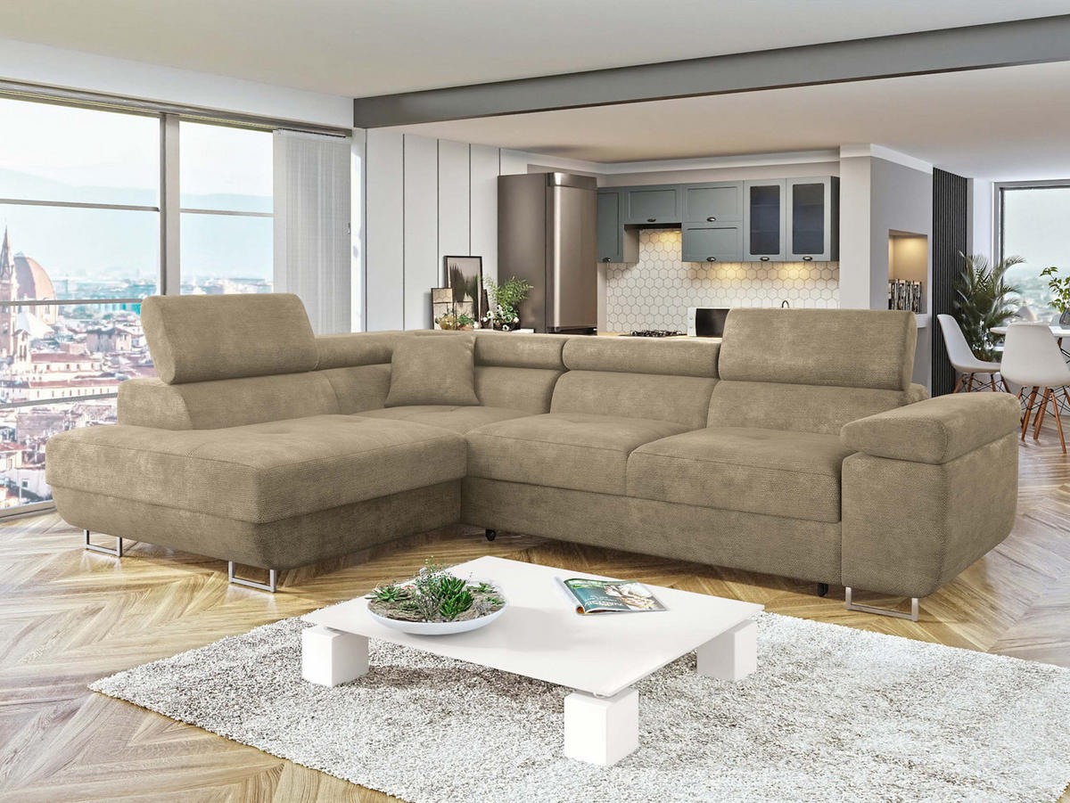 ECKSOFA Torezio, Seite: Links - Sandfarben, Holz/Textil (274/203cm) - MIRJAN24