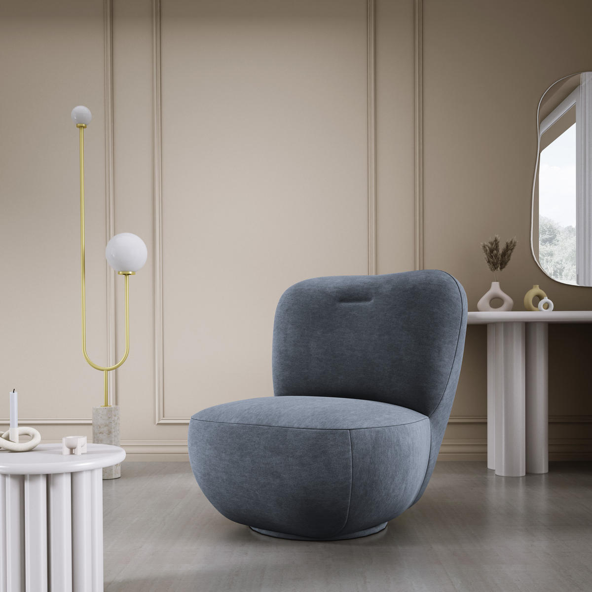 DREHSESSEL LUIS, Freistehend, Sitz drehbar 360°, 39x82x56 cm, GRAU - Grau, Holz/Textil (82/72/66cm) - DomoHome