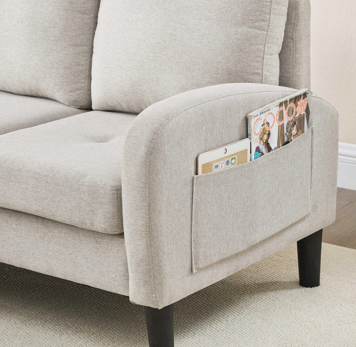 ECKSOFA mit Chaiselongue 166 x 118 x 77 cm Beige Gray+White - Beige, Holz (118/166cm) - Meubliv