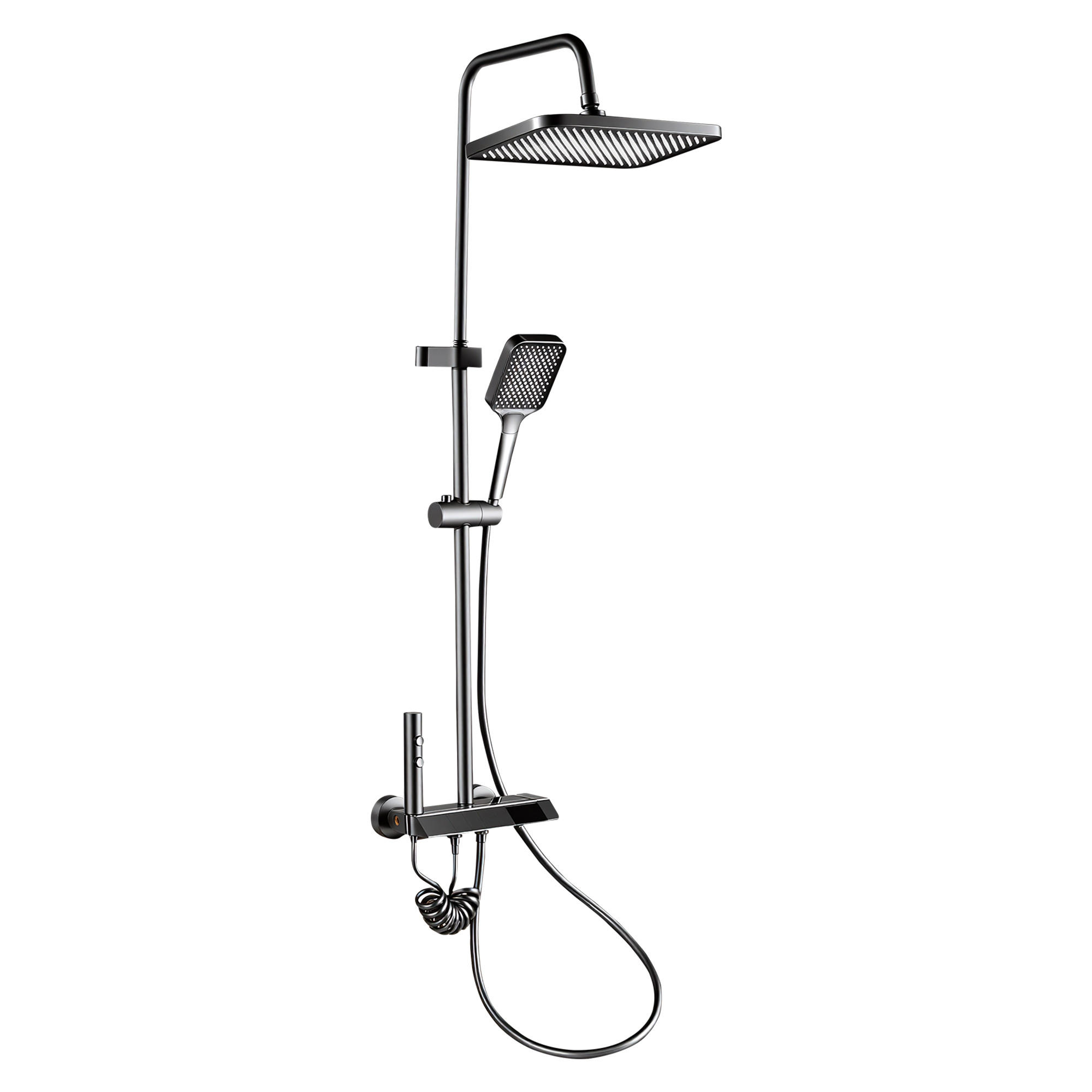 DUSCHPELARE i metall, digital LED-temperaturdisplay, 4-i-1-duschfunktion Gr&aring; 11.8/30/72 cm