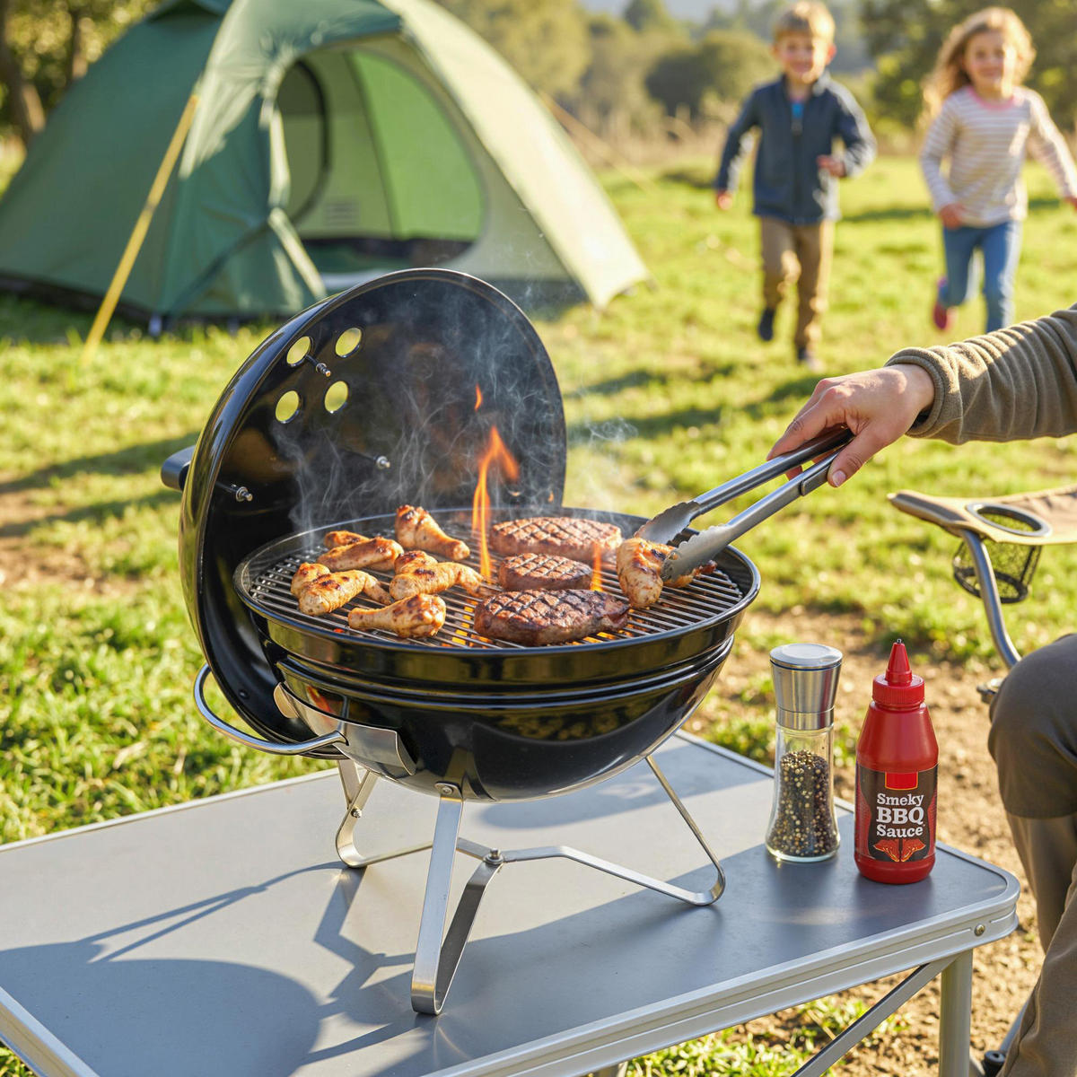KUGELGRILL Metall Edelstahl Schwarz - Schwarz, Metall (41/44/41cm) - Outsunny