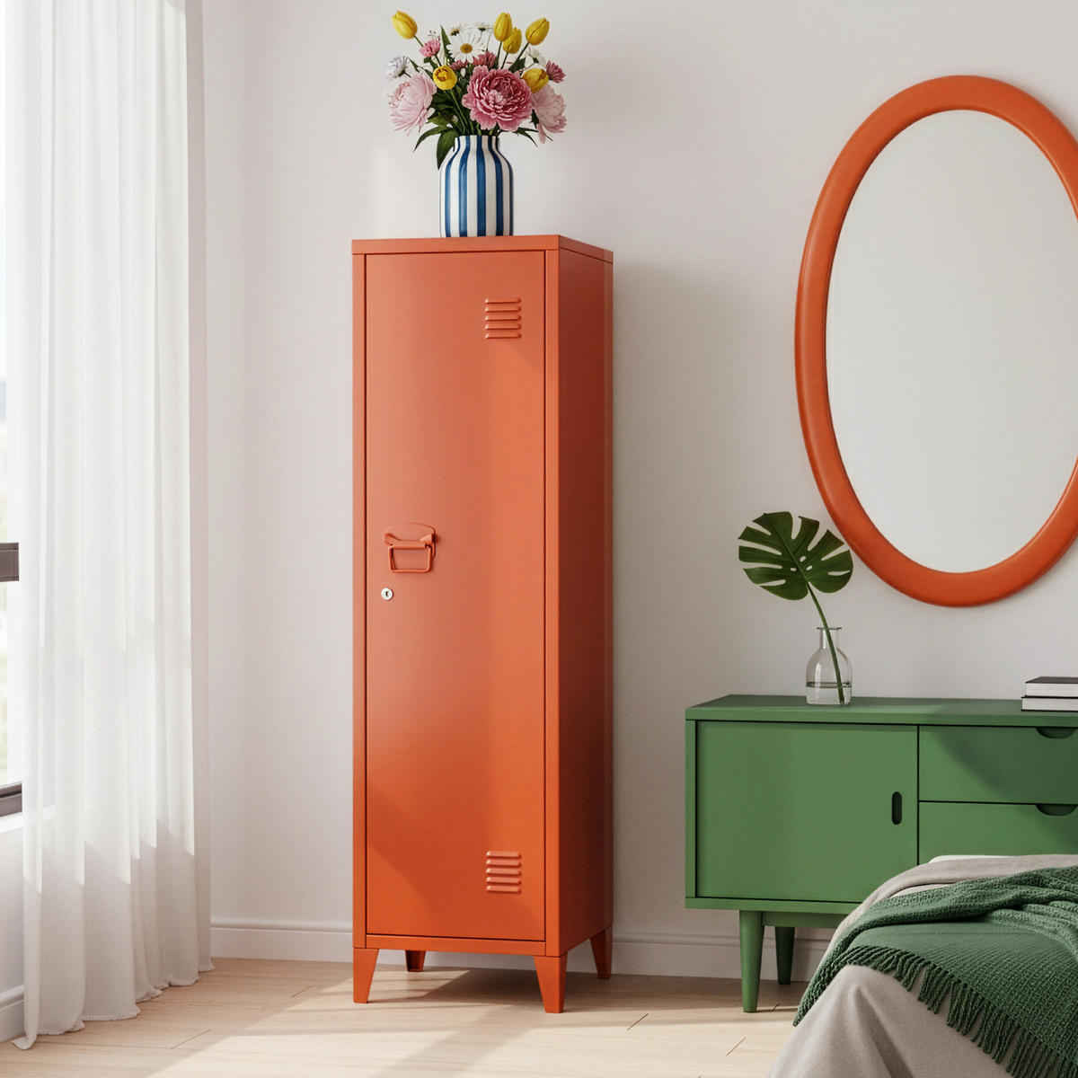 EINZELSPIND Kurikka - Rotbraun, Metall (38/137/38cm) - [en.casa]