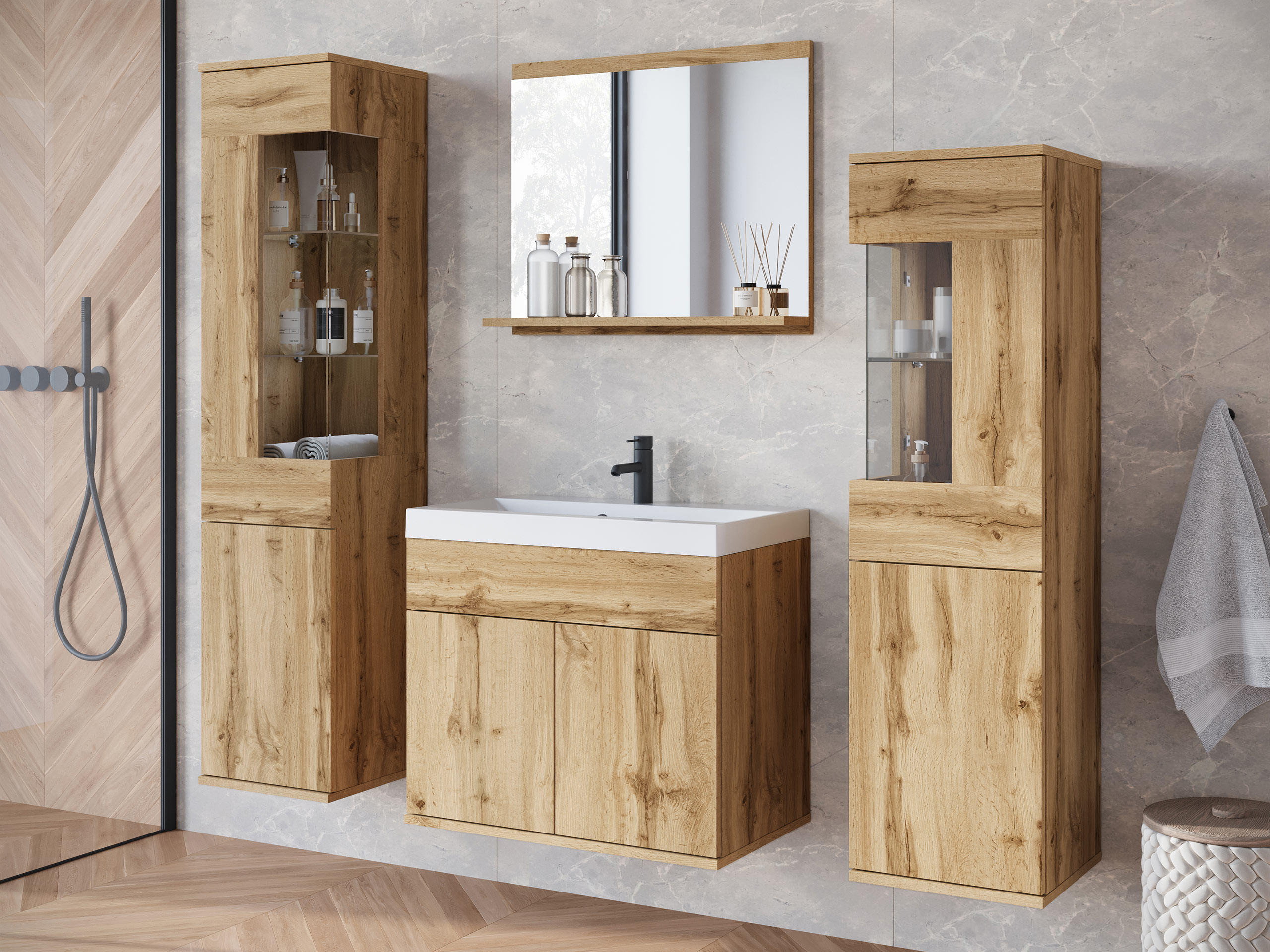 BADMÖBEL-SET Nairobi - Eiche Wotan, Holzwerkstoff (31/133/31cm) - MIRJAN24
