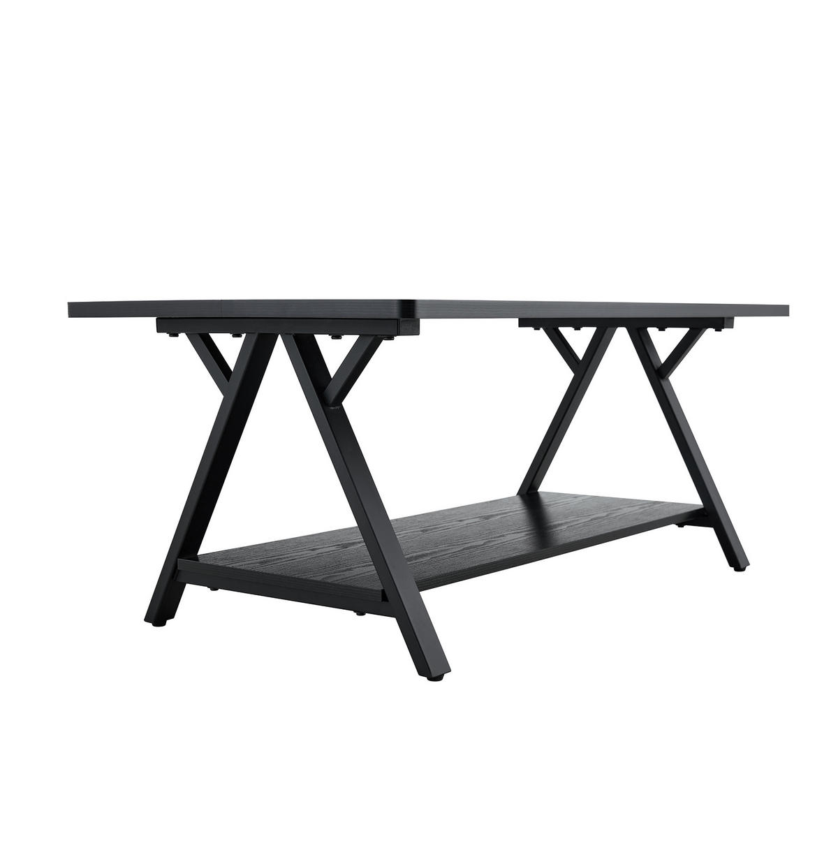 KONFERENČNÍ stolek z MDF a kovu, 110/57/44,5 cm černý, s úložnou policí - černá, kompozitní dřevo (110/57/44.5cm) - BEAOK