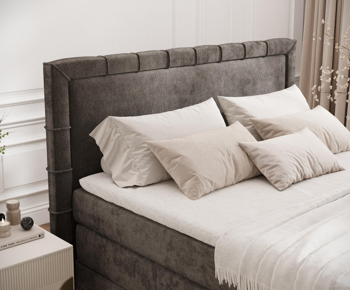 BOXSPRINGBETT Rosabel Dunkebraun 180/200 cm mit Matratze und Topper - Dunkelbraun/Schwarz, Holz/Holzwerkstoff (180/200cm) - Maison de Reve