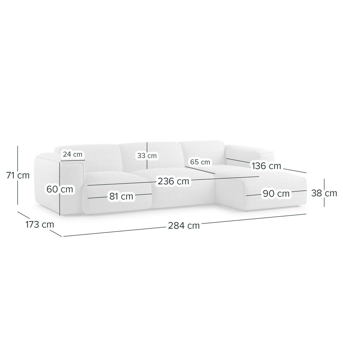 3-SITZER ECKSOFA mit Longchair - Beige/Schwarz, Kunststoff/Textil (284/173cm) - home24