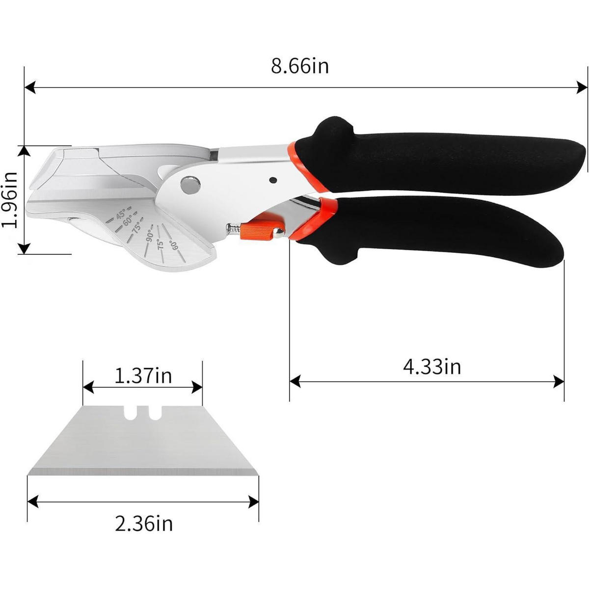 GEHRUNGSSCHERE mit 10 Ersatzklingen und verstellbarem Winkel - Schwarz, Metall (5/0.1/22cm)