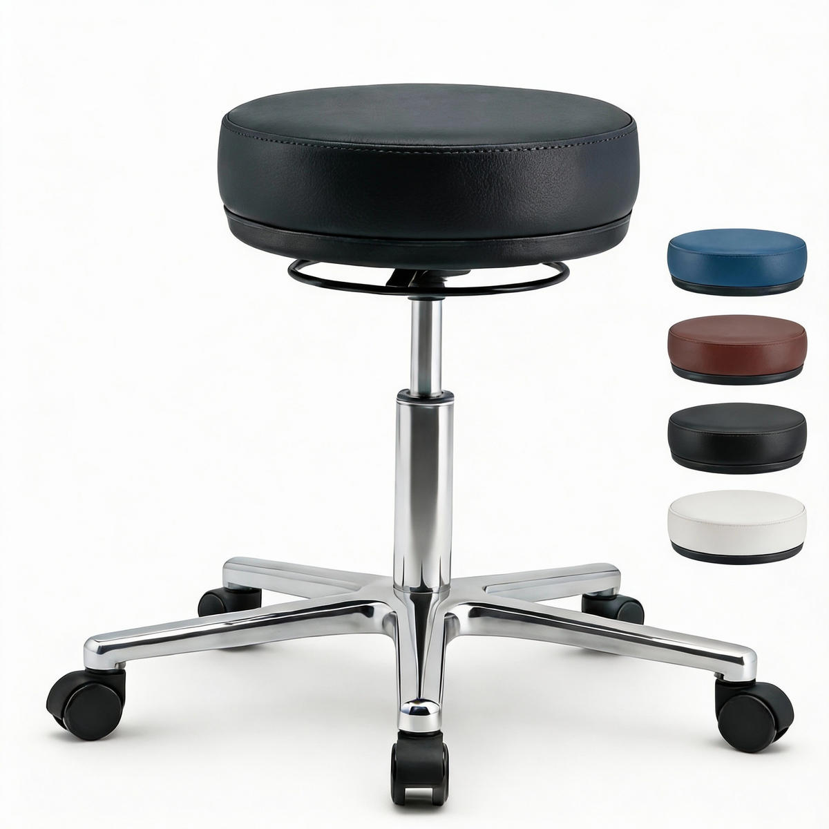 ARBEITSHOCKER Echtleder Schwarz - höhenverstellbar, 150kg belastbar - Schwarz, Leder/Metall (58/46/58cm) - Versee