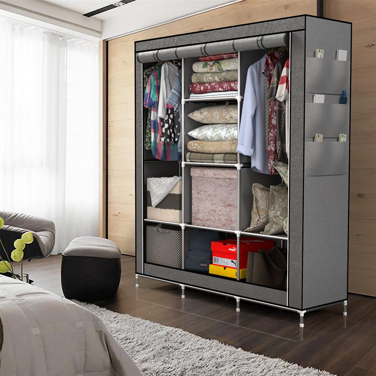 STOFFSCHRANK - Grau, Textil (130/175/45cm) - Intirilife