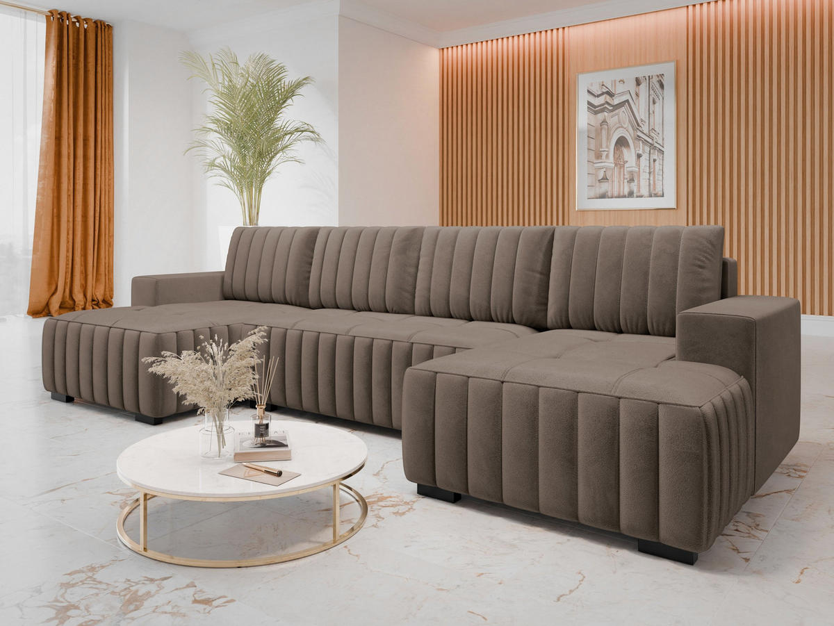 WOHNLANDSCHAFT Hugo U - Braun, Holz/Textil (310/85/140cm) - MIRJAN24