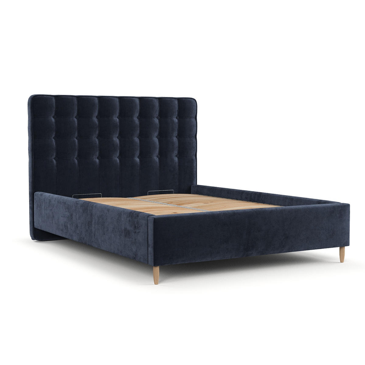 POLSTERBETT Paloma 120/200 cm Marineblau im Lotta Stoff - Naturfarben/Dunkelblau, Holz/Holzwerkstoff (120/200cm) - AltaBeds