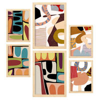 POSTER Set Mit 6 Glitzig Reich In Farbenfrohe Zusammenfassungen A3 & A4 Rahmen Aus Hellem Holz - Beige, Papier (29/3cm) - Nacnic