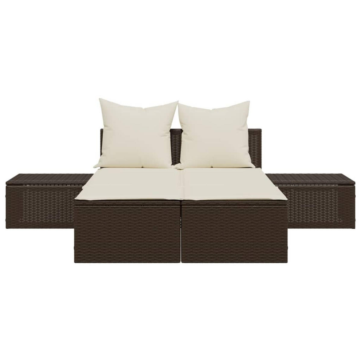 DOPPEL-SONNENLIEGE Mit Auflagen Braun Poly Rattan - Creme, Kunststoff (162/30/104cm) - vidaXL